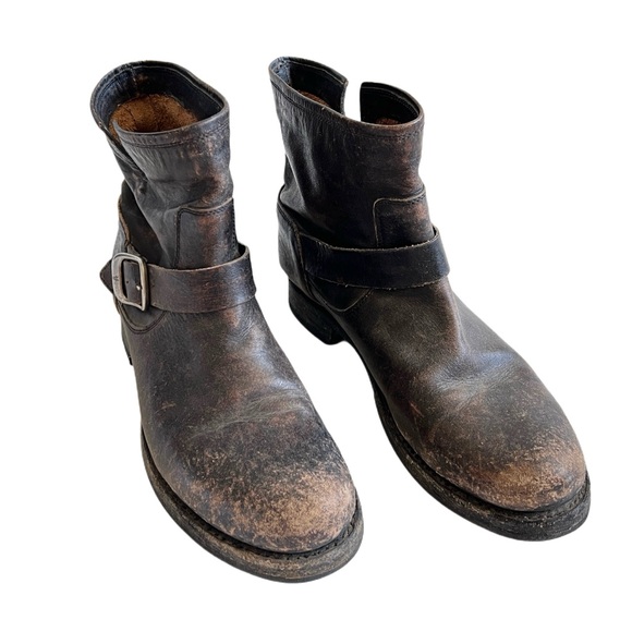 $278 FRYE VERONICA BOOT Antiqued Black Brown Combat Moto Leather Boots 9.5 - Picture 4 of 14